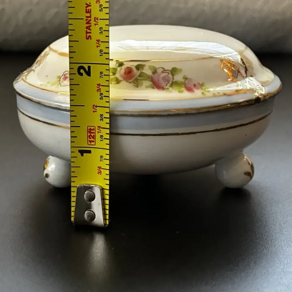 Antique Nippon Footed Covered Dish Hand Painted Roses Rising Sun Mark Japan